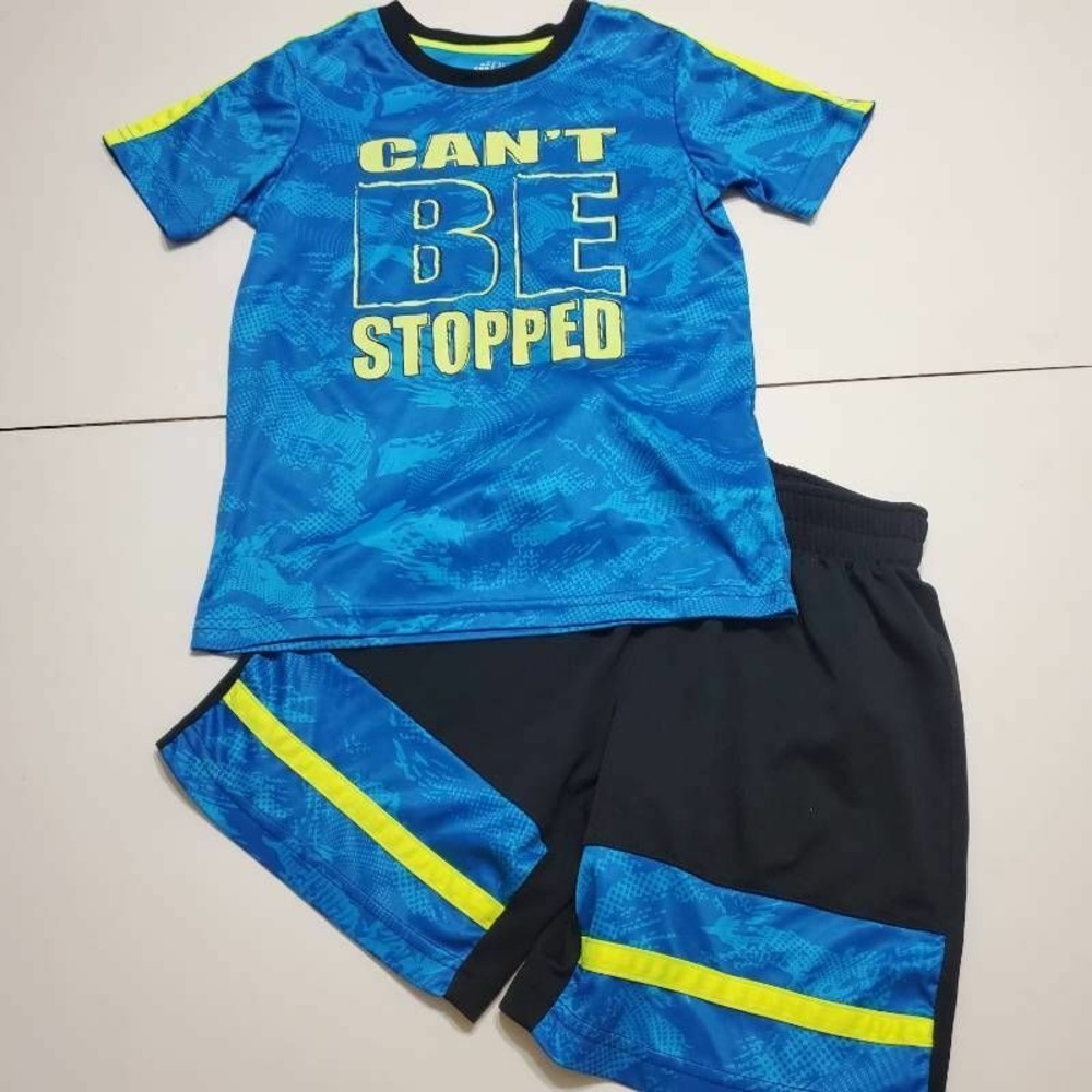 BCG Baby Boys T-Shirt Shorts Set Blue Black Abstract Cant Be Stopped Crew 5/6